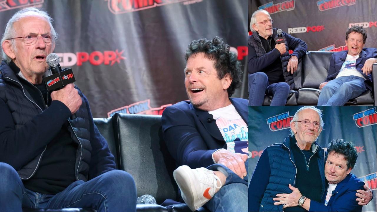 Les retrouvailles de Marty McFly et Doc, héros de "Retour vers le futur", au Comic Con de New York