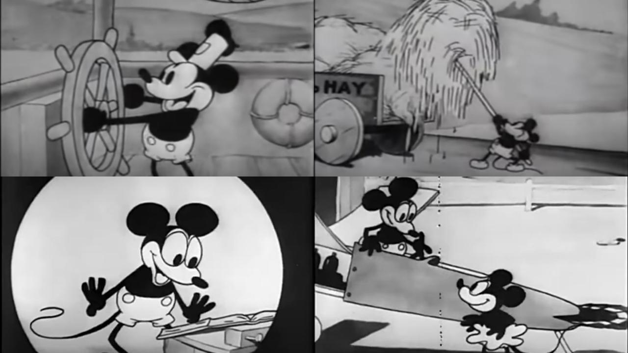 Mickey Mouse dans Steamboat Willie et Plane Crazy