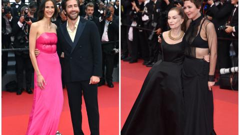 Jeanne Cadieu, Jake Gyllenhaal, Isabelle Huppert and Maggie Gyllenhaal at the climb of the steps of the 75th anniversary of the Cannes Film Festival