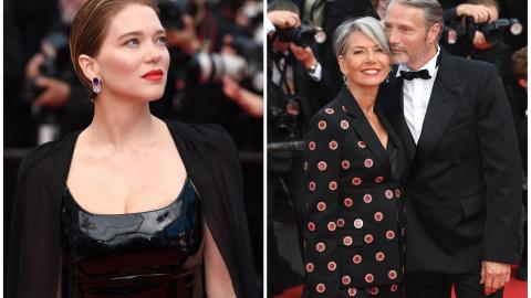 Léa Seydoux, Hanne Jacobsen et Mads Mikkelsen à la montée des marches du 75e anniversaire du Festival de Cannes