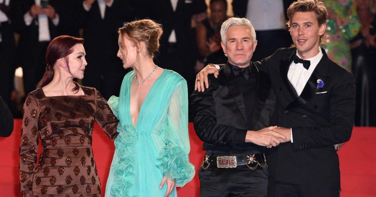 Cannes 2022, Jour 9 : Priscilla Presley et son interprète Olivia DeLonge, le réalisateur Baz Luhrmann et l'interprète d'Elvis, Austin Butler